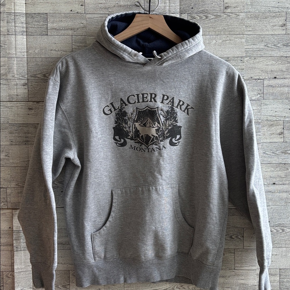 Glacier National Park Sweatshirt Hoodie Gray blue thermal hood Wowens‎ Small